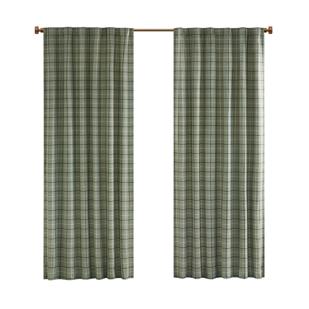 Plaid rod pocket and back tab curtain panel with fleece lining