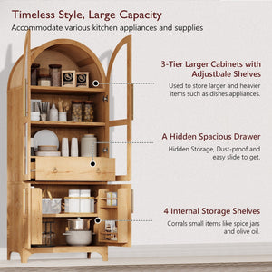 K&K 71' Tall Arched Kitchen Pantry Cabinet with Adjustable Shelves