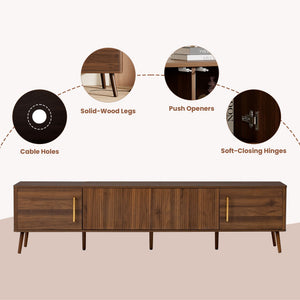 TV Stand For TVs Up To 85" With Fluted Door, Cable Management, Soft-Closing Hinges - Walnut