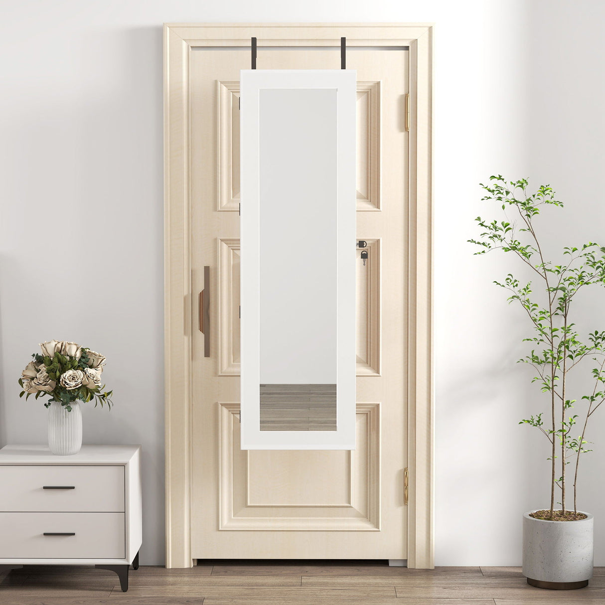 Jewelry Armoire Organizer With Full Length Mirror, Wall Mounted Lockable Cabinet With LED Light