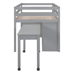 Loft Bed With Retractable Writing Desk And 4 Drawers, With Lateral Portable Desk And Shelves