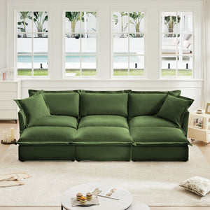Chenille 3-Seat Slipcovered Sofa with Ottomans