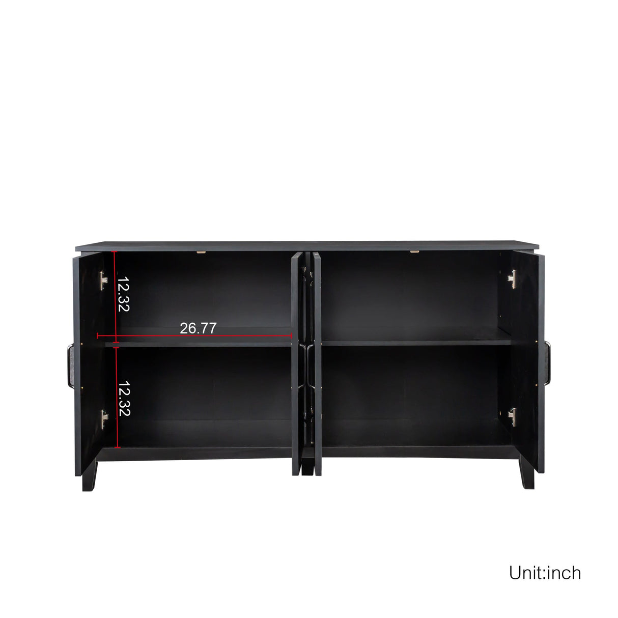 Cabinet With 4 Doors and 4 Open Shelves Freestanding Sideboard