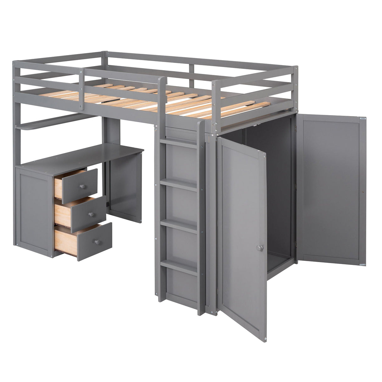 Loft Bed With Drawers, Desk, And Wardrobe