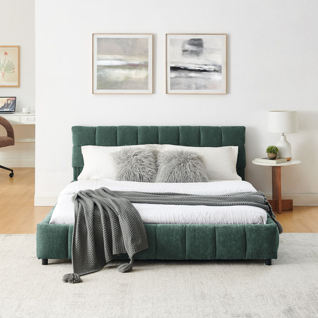 Modern Platform Bed Frame With Thick Fabric