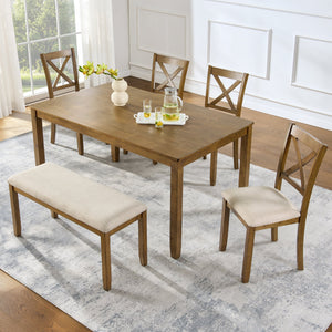 Oak Finish 6-Piece Dining Table Set