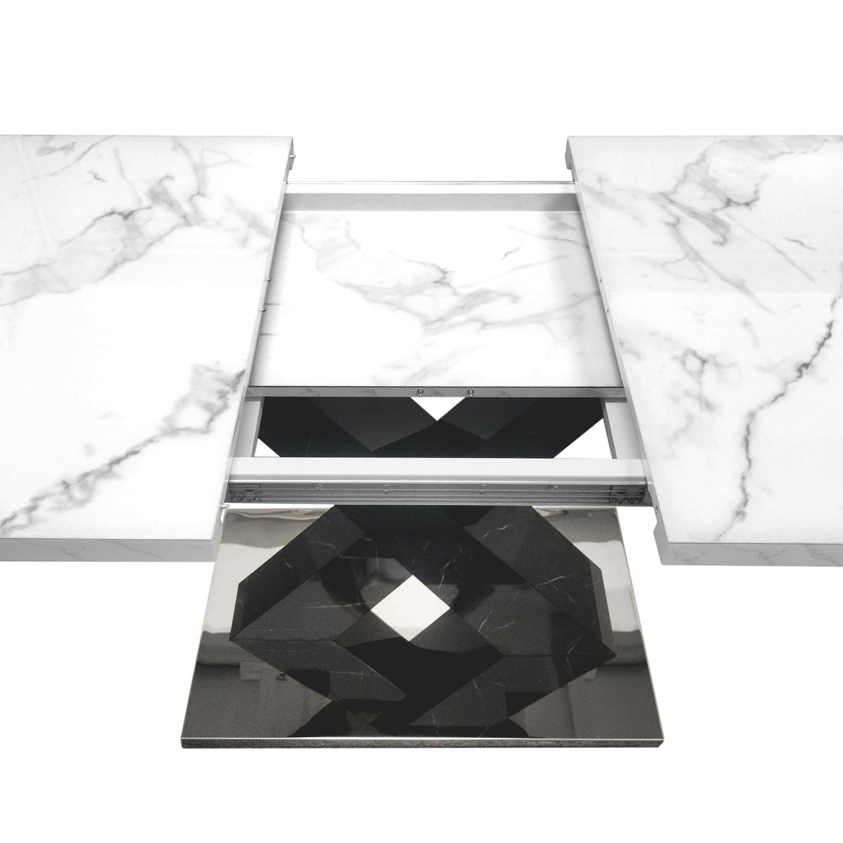 Rectangle Dining Table With Stretchable Top, X Shape Mdf Legs With Steel Base - White / Black