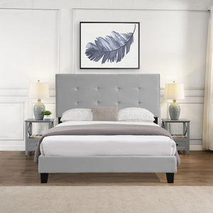 Full Size Upholstered Platform Bed Frame With Tufted Headboard, Strong Wood Slat Support - Gray
