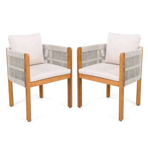 Acacia Wood Outdoor Dining Chairs 2-Pack with Beige Cushions