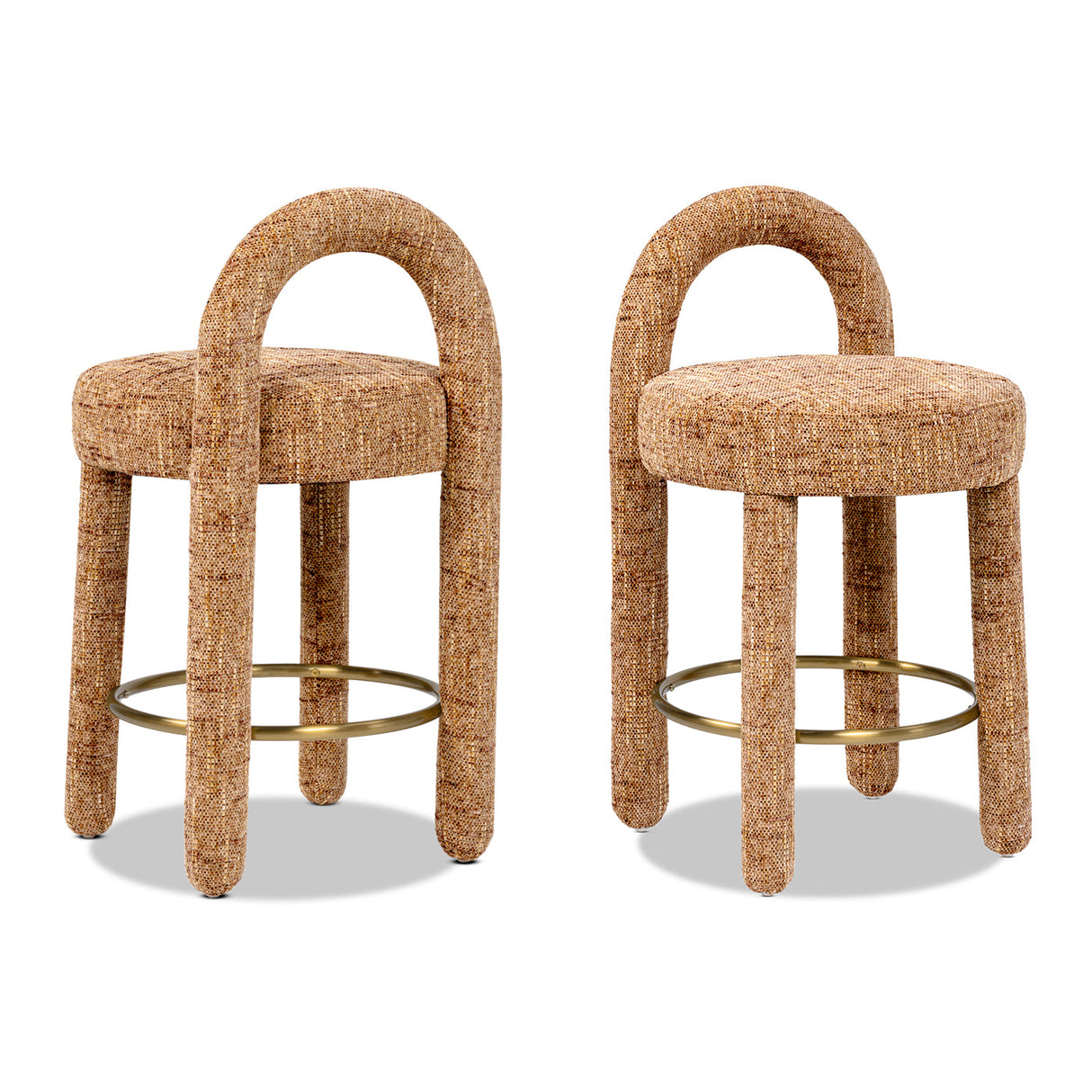 Penny Round Arched Fully Upholstered Counter Stool, Set of 2, Golden