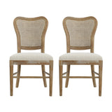 Wood and Woven Cane Dining Chairs, Set of 2