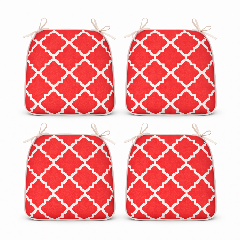 Outdoor Chair Cushions Seat Cushions with Straps, Set of 4, Plaid Red