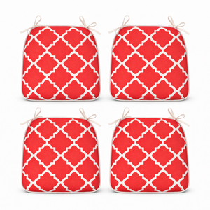 Outdoor Chair Cushions Seat Cushions with Straps, Set of 4, Plaid Red
