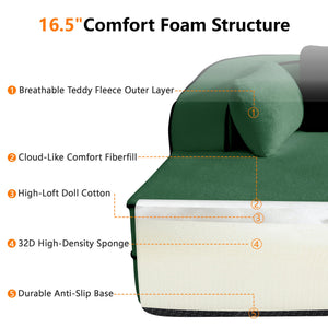 ELYSEES Right Chaise Sofa W/Pillows Teddy Fabric - Green