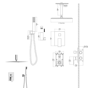 Dual Shower Head System with Ceiling Mount and Rough-In Valve - Pearl Silver, Black, or Gold