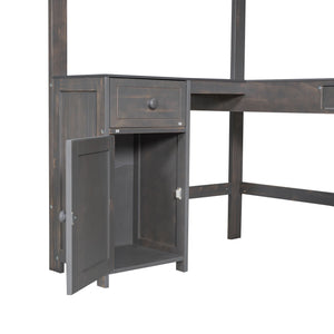 Loft Bed With U-Shaped Desk, Drawers, And Storage Shelves