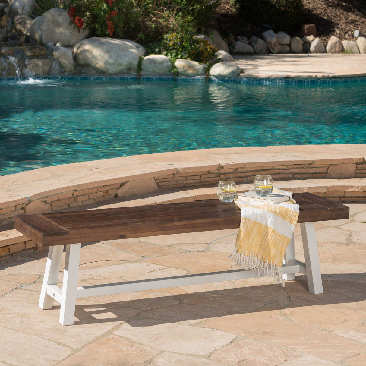 Tranquilizer - Outdoor Acacia Wood Bench With Slat Panel Design