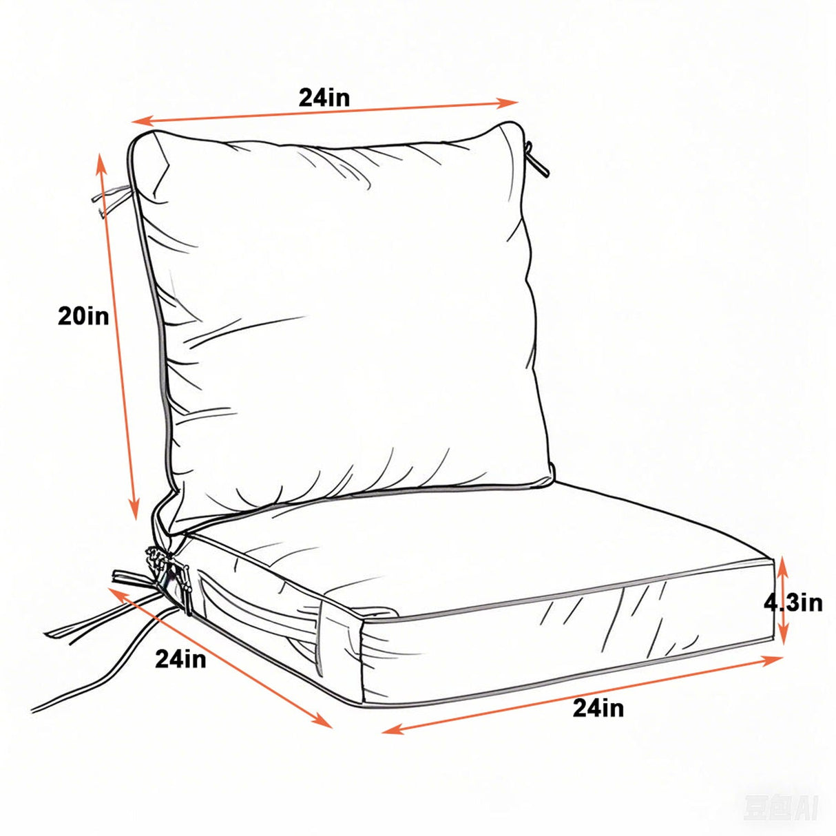 24X24 Inch Outdoor Deep Seat Cushion Set Waterproof Fade Resistant Patio Furniture Cushions With Removable Covers, Adjustable Straps & Handles (Set of 2) - Red