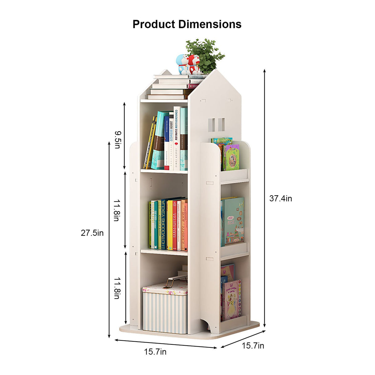4-Tier Rotating Bookshelf for Bedroom and Living Room