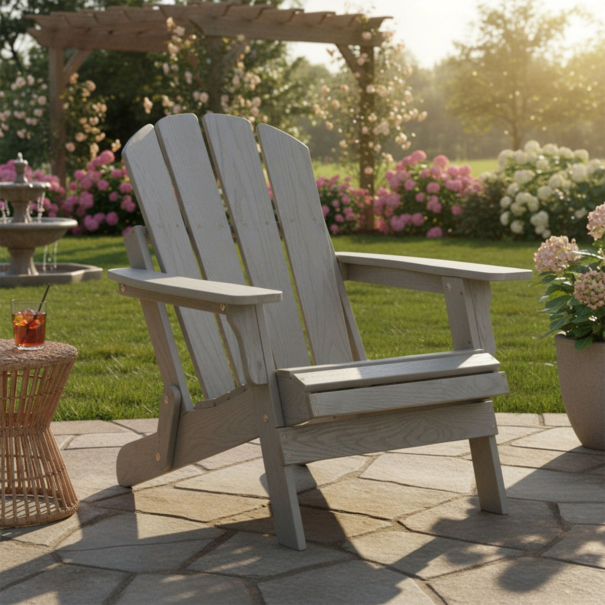 Oversize Outdoor Folding Adirondack Chair with Folding Design - Gray