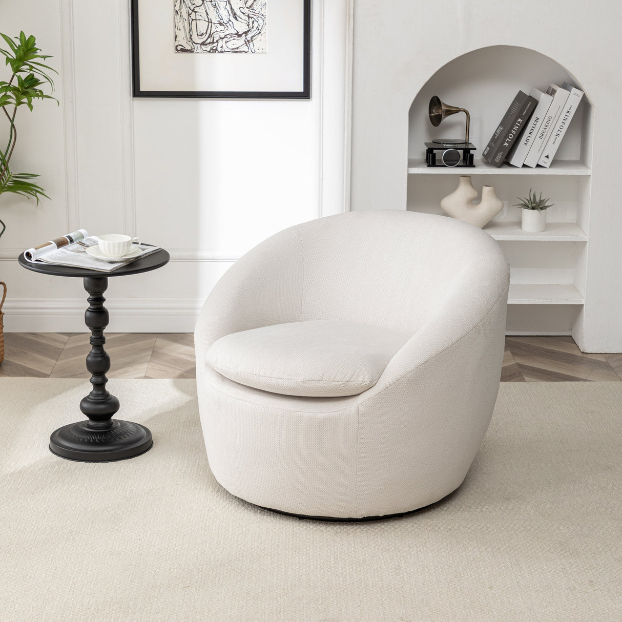 Winnie Modern Teddy Fabric Swivel Barrel Chair