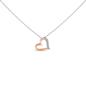 14K Rose Gold Plated Sterling Silver 1/10 Cttw Diamond Open Heart Pendant Necklace