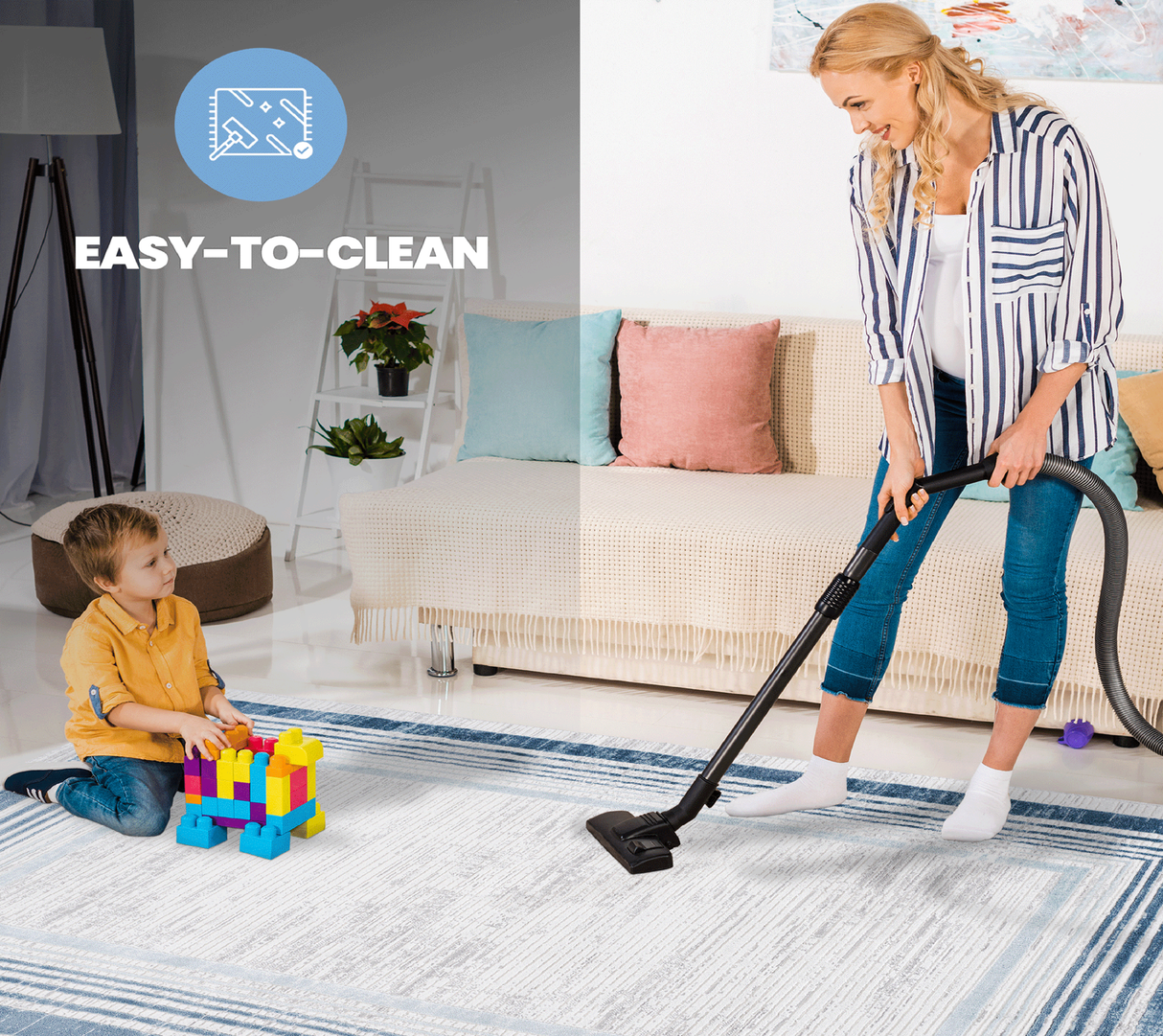 NAAR MARFI Collection Bordered Non-Shedding and Stain Resistant Area Rug
