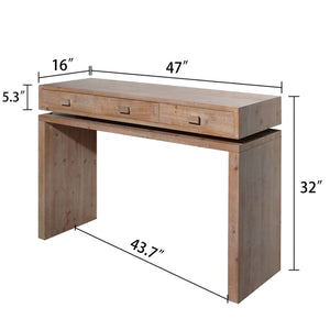 Rustic Wood Console Table with Three Drawers - Natural Finish