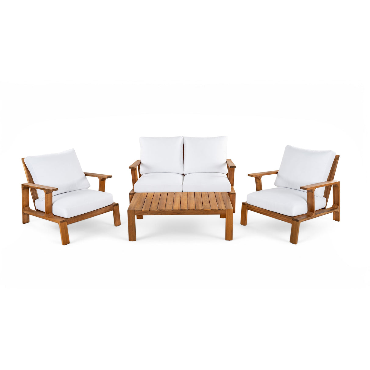 Acacia Wood Outdoor Sofa Set for 4 with Cushions and Coffee Table