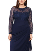 XSCAPE Women's Embroidered & Beaded Long Sleeve Gown Blue Size 22W