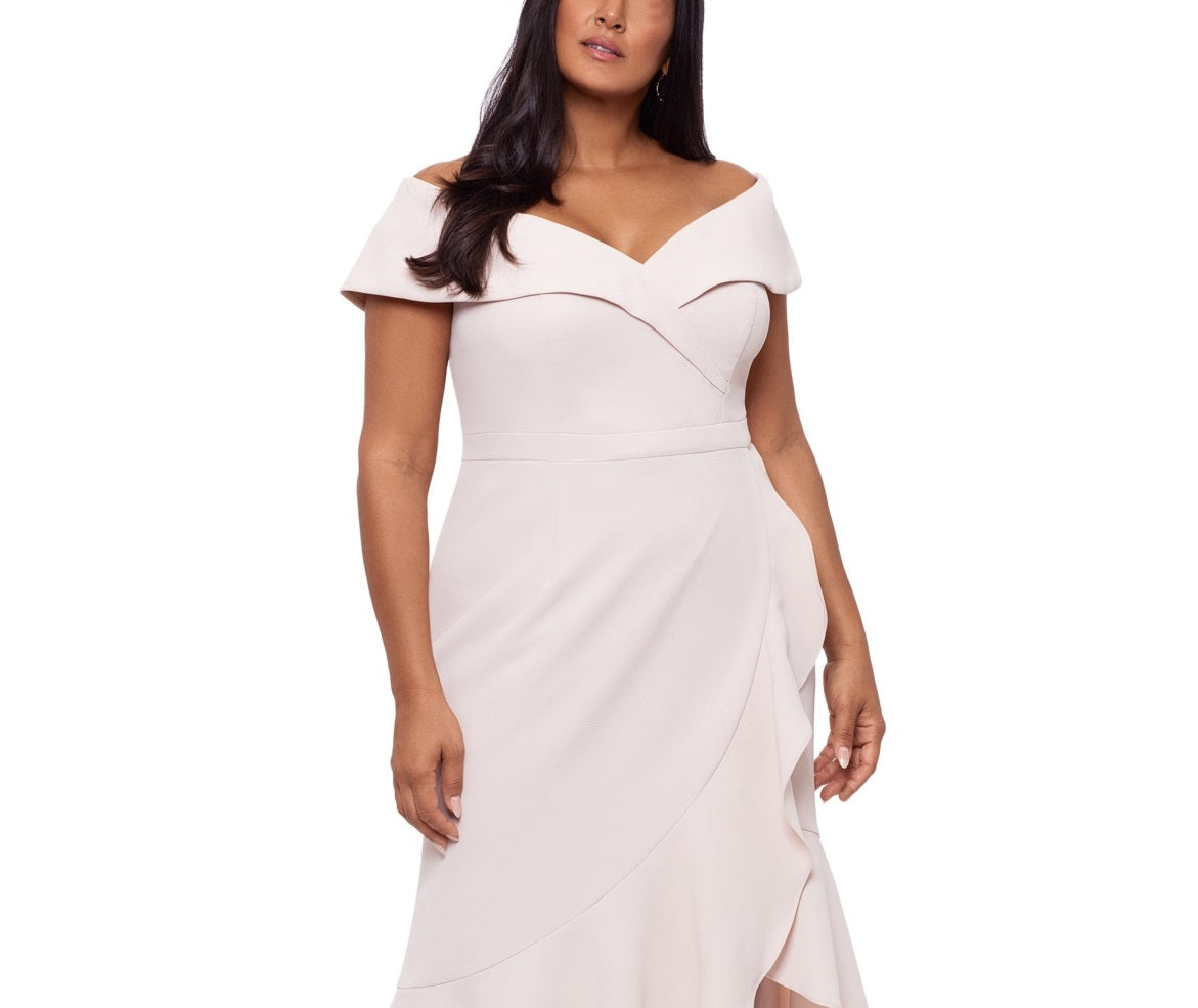 XSCAPE Women's Off The Shoulder Gown Pink Size 20W