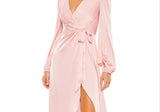 Ieena for Mac Duggal Satin Wrap Gown - Rose Pink, Size 12