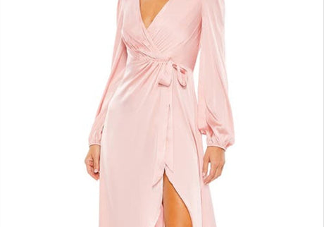 Ieena for Mac Duggal Satin Wrap Gown - Rose Pink, Size 12
