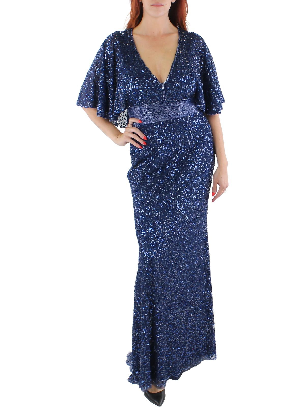 Mac Duggal Womens Beaded Capelet Evening Dress Navy Size 10