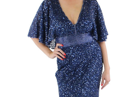 Mac Duggal Womens Beaded Capelet Evening Dress Navy Size 10