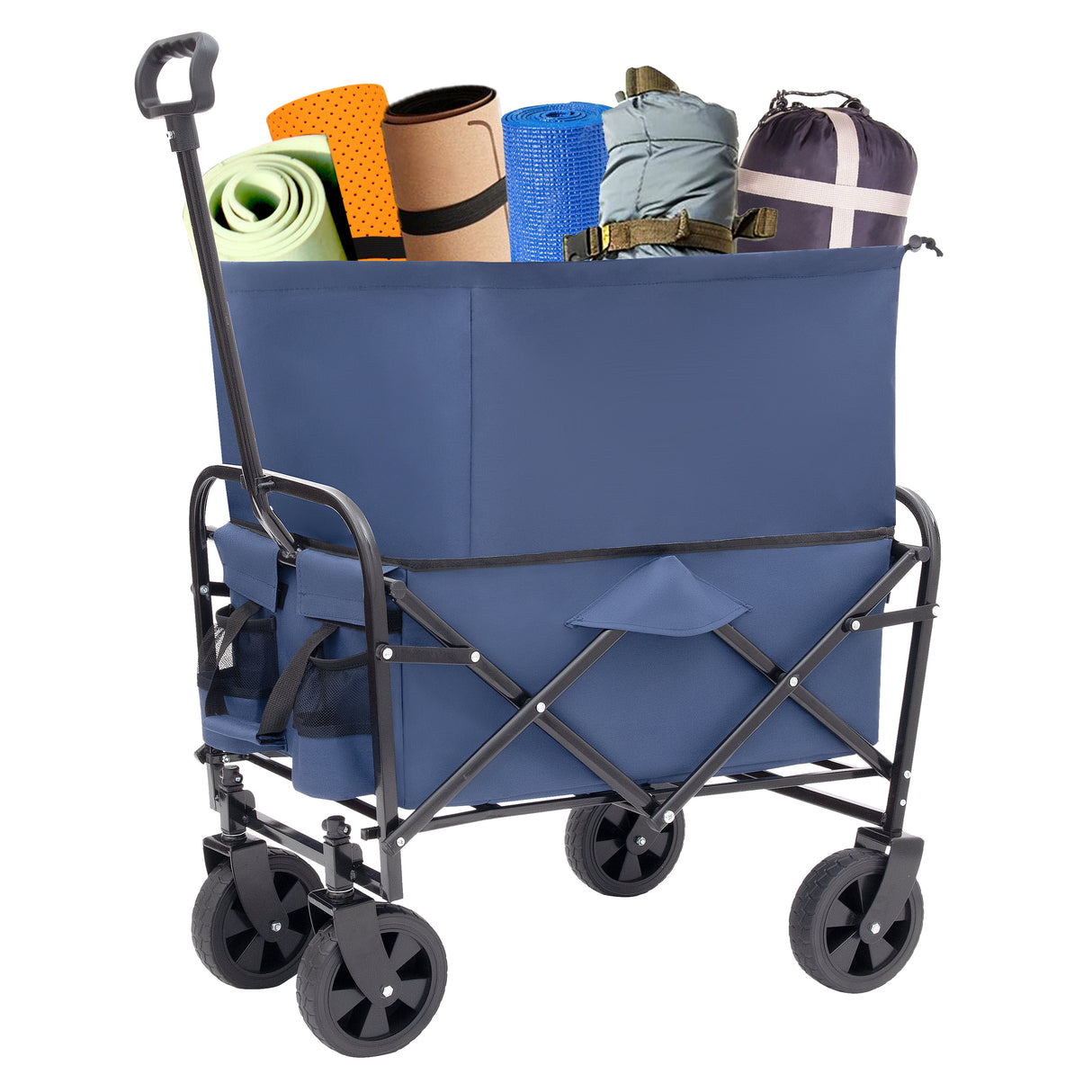 Minimeetall extention collapsible foldable wagon cart beach wagon heavy duty utility cart utility wagon grocery cart for for camping shopping sports gardeing fishing supports 225lbs dark blue