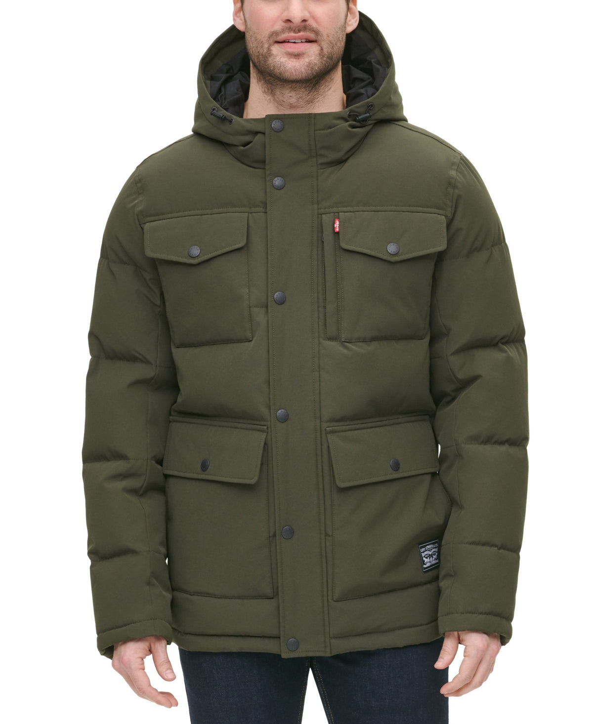 Zara Men Green Quilted Parka Hoody Jacket Size M