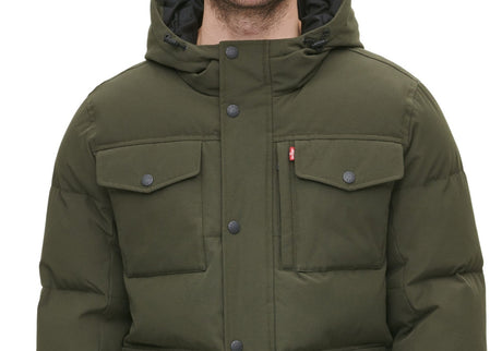 Zara Men Green Quilted Parka Hoody Jacket Size M