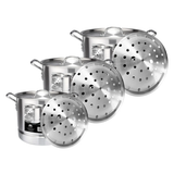 3 Piece Aluminum Stock Pot Set with Steamer - 24Qt, 32Qt, 40Qt