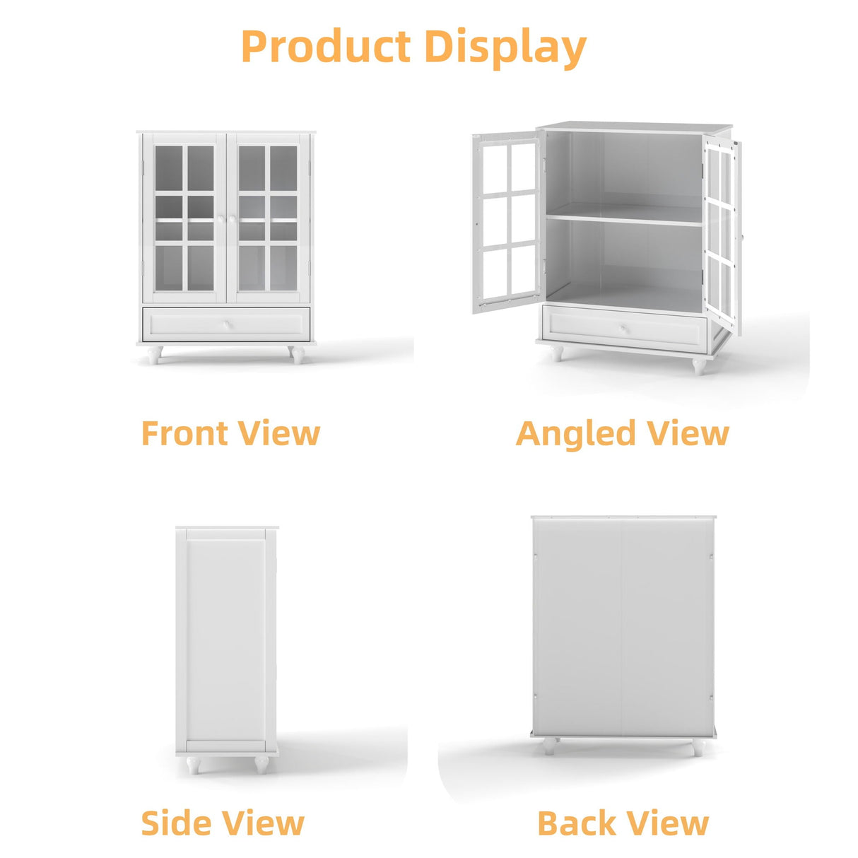 Minimalist Buffet Cabinet With Double Glass Doors And Drawer