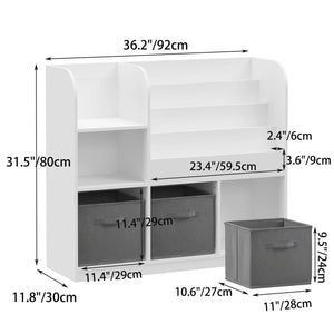 Bookcase and Bookshelf with 3 Collapsible Drawers - Pink or Dark Gray