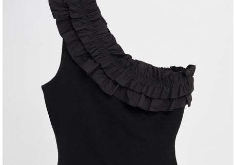 Zara Women's Black Ruffled Asymmetrical Bodysuit Size Medium