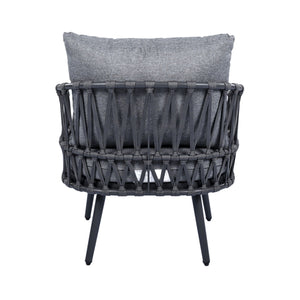 4 Piece Outdoor Patio Furniture Set, Metal Chairs With Woven Rope U Shaped Backrest