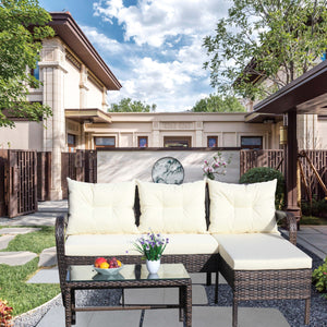 Outdoor Patio Furniture 3-Piece Conversation Set (Beige Cushion)