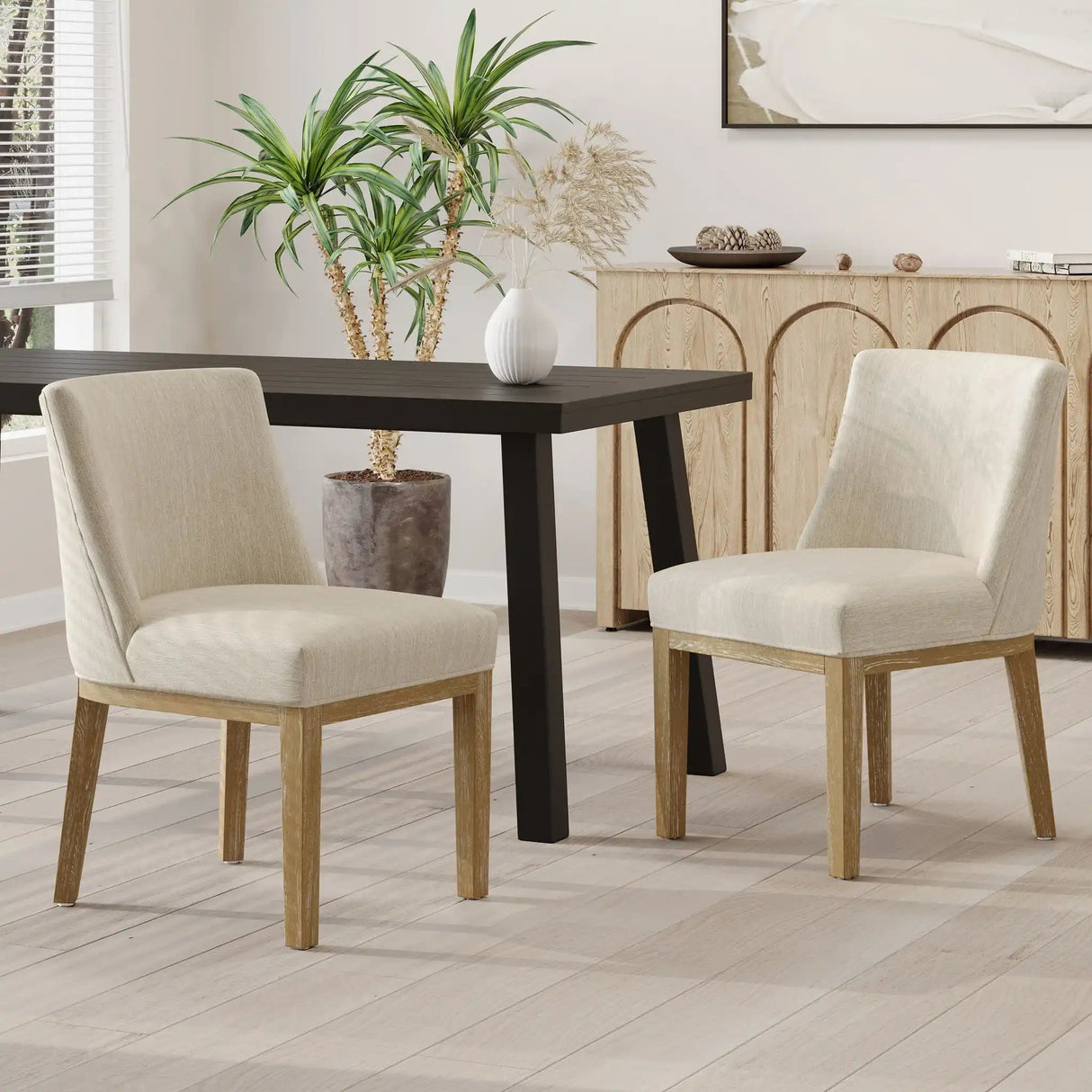 Modern Dining Chair With Durable Fabric Upholstery And Sturdy Wooden Frame (Set of 2)
