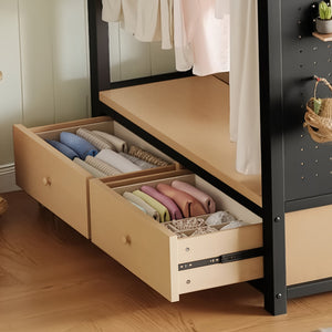 Twin XL Size Loft Bed Frame with Wardrobe and Shelves