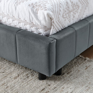 Mid-Century Storage Upholstered Tufted Bed Frame With Backrest And Armrests