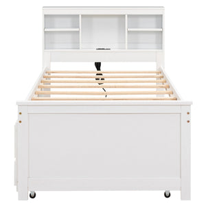 Platform Bed With Storage Headboard, USB, Trundle And 3 Drawers