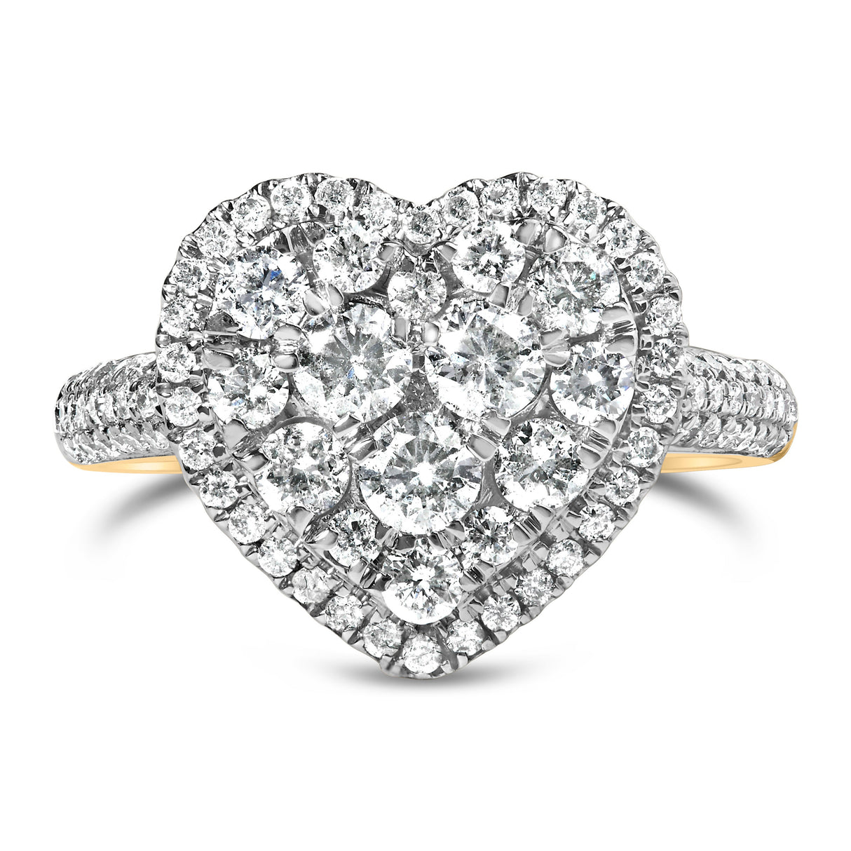 14K Yellow Gold 1 1/2 Cttw Diamond Heart Shaped Composite Ring (H-I Color, SI2-I1 Clarity) - Ring Size 7