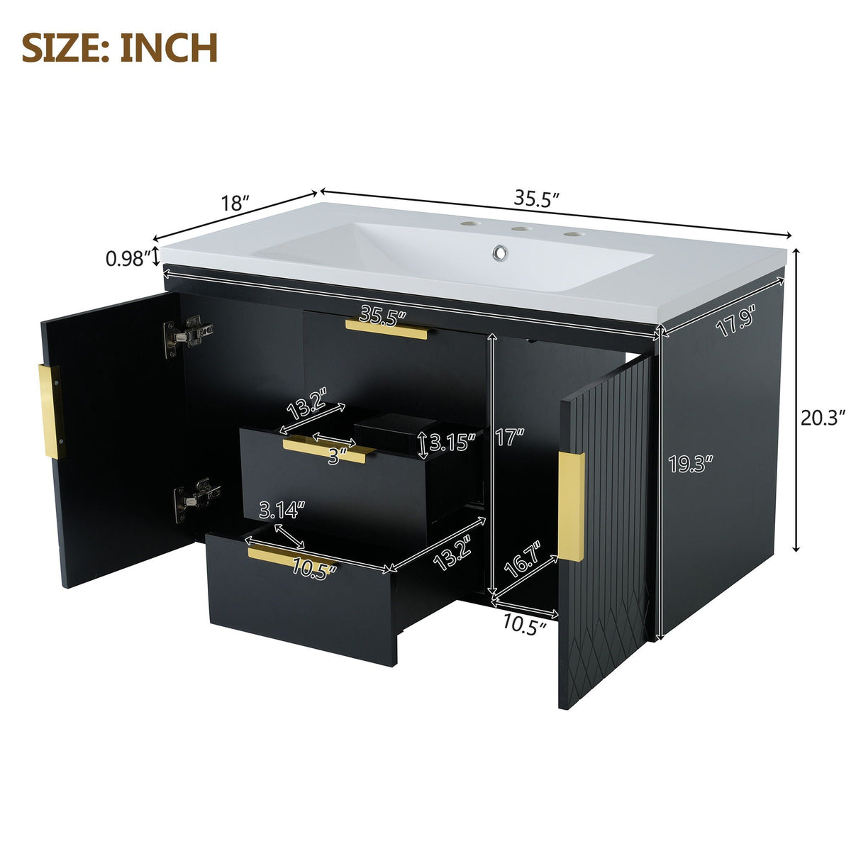 Wall Mounted Bathroom Vanity with Resin Sink - Black or White